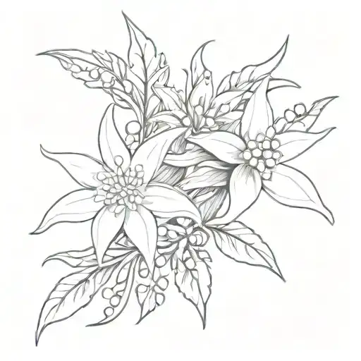 music notes combined with a white edelweiss flower behind them. small, no bigger than 3 inches minimalistic piece  tattoo design idea
