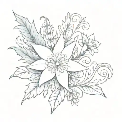 music notes as sheet music with a white edelweiss flower behind them tattoo design idea