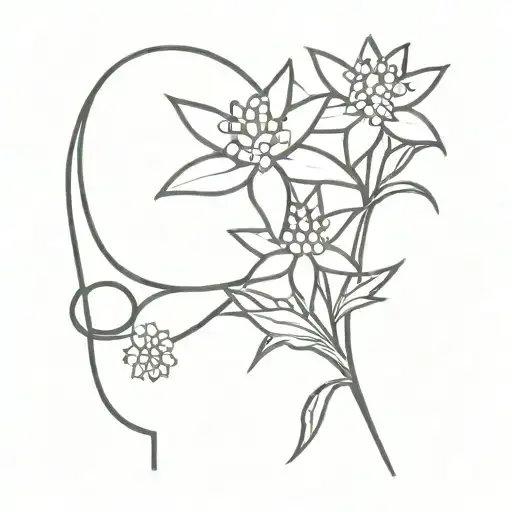 music notes as sheet music with a white edelweiss flower behind them. small, no bigger than 3 inches minimalistic piece  tattoo design idea