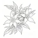 music notes combined with a white edelweiss flower behind them. small, no bigger than 3 inches minimalistic piece  tattoo design idea