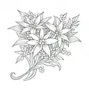 music notes combined with a white edelweiss flower behind them. small, no bigger than 3 inches minimalistic piece  tattoo design idea