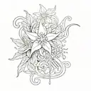 music notes as sheet music with a white edelweiss flower behind them tattoo design idea