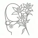 music notes as sheet music with a white edelweiss flower behind them. small, no bigger than 3 inches minimalistic piece  tattoo design idea