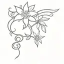 music notes as sheet music with a white edelweiss flower behind them. small, no bigger than 3 inches minimalistic piece  tattoo design idea