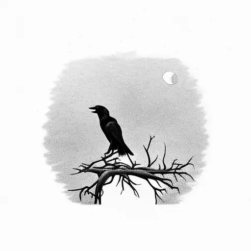 crow on a cedar tree tattoo design idea