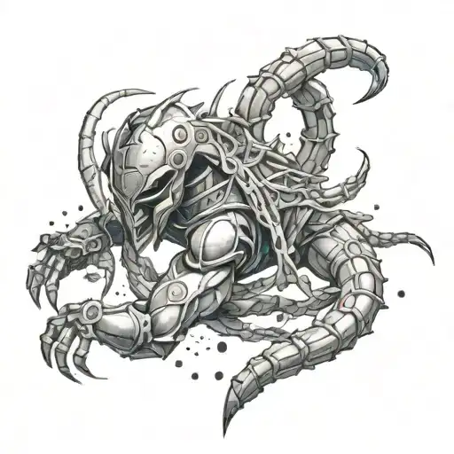 A scorpion warrior from an anime series in a dynamic pose tattoo design tattoo design idea