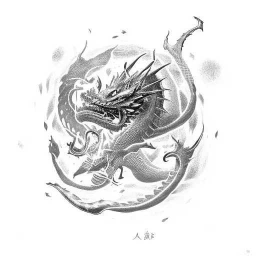 knite using sheld to dodge a dragon spitting life's stress and fire  tattoo design idea