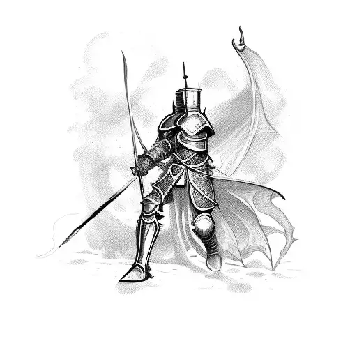 knight  using sheld to dodge a dragons fire  tattoo design idea
