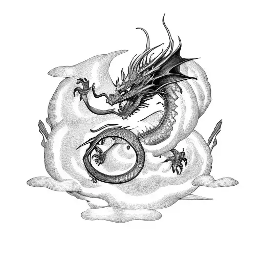 Dragon using sheld to dodge a dragon spitting life's stress and fire  tattoo design idea