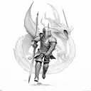 knight  using sheld to dodge a dragon spitting life's stress and fire  tattoo design idea