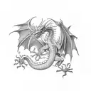 Dragon using sheld to dodge a dragon spitting life's stress and fire  tattoo design idea