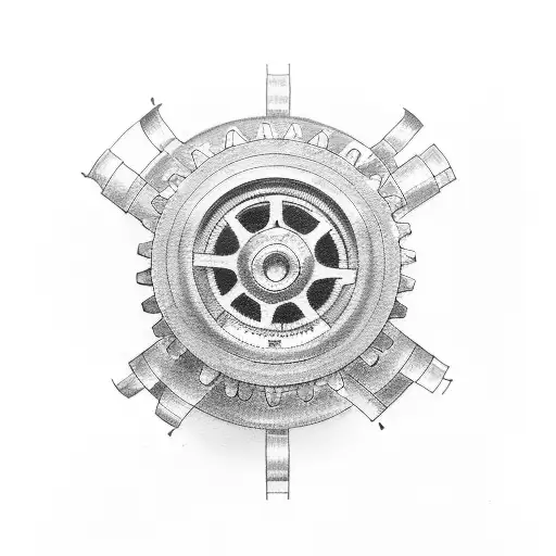 A car engine with gears and mechanical elements tattoo design idea