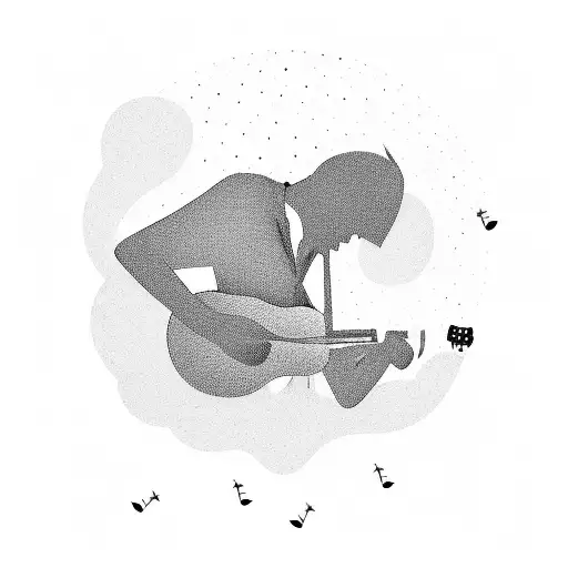 A silhouette of a person playing a musical instrument alone on a hill tattoo design idea