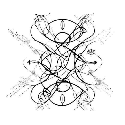 An abstract representation of neural networks intertwined with geometric shapes tattoo design idea