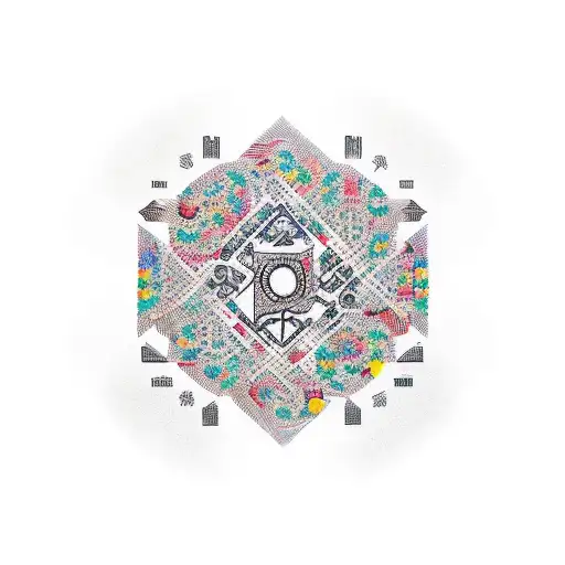 A collage of binary code and machine learning symbols forming a unique pattern tattoo design idea