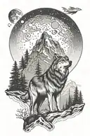 nature family mountains wolf howling at the moon tattoo design idea