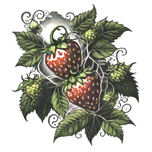 Surreal looking strawberry fields lsd acid trip tattoo design idea