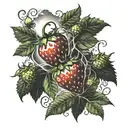 Surreal looking strawberry fields lsd acid trip tattoo design idea