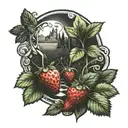 Surreal looking strawberry fields lsd acid trip tattoo design idea