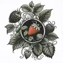 Surreal looking strawberry fields lsd acid trip tattoo design idea