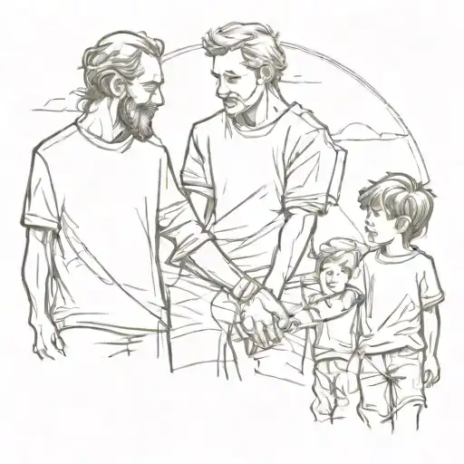 two sons and father holding hands watch tattoo design idea