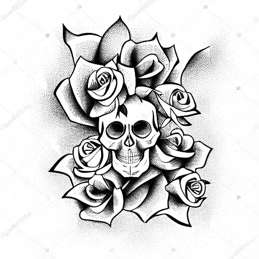 Skull and Roses tattoo design idea