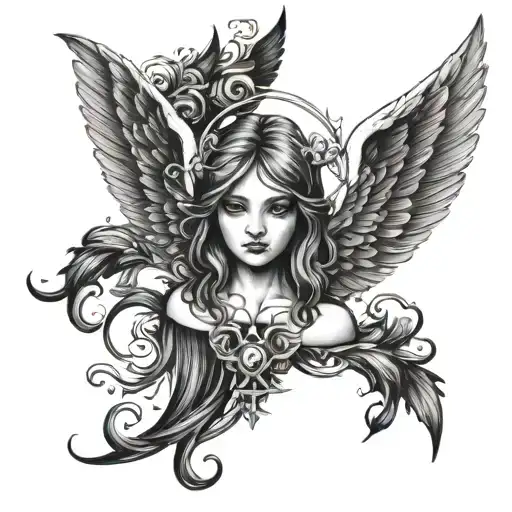 seraphim angel symmetrical eyes tattoo design idea