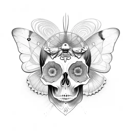 Butterfly in which its wings are a face skull. And the bottom of the butterfly is melting. tattoo design idea