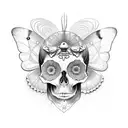 Butterfly in which its wings are a face skull. And the bottom of the butterfly is melting. tattoo design idea