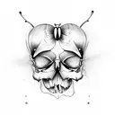 Butterfly in which its wings are a face skull. And the bottom of the butterfly is melting. tattoo design idea
