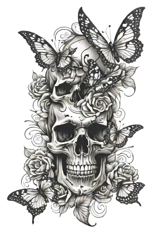 skulls butterfly emerging tattoo design idea