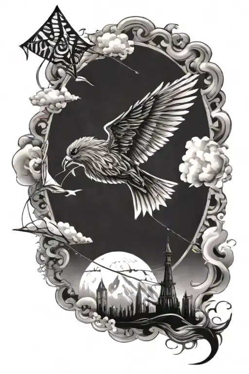 kite soaring tattoo design idea