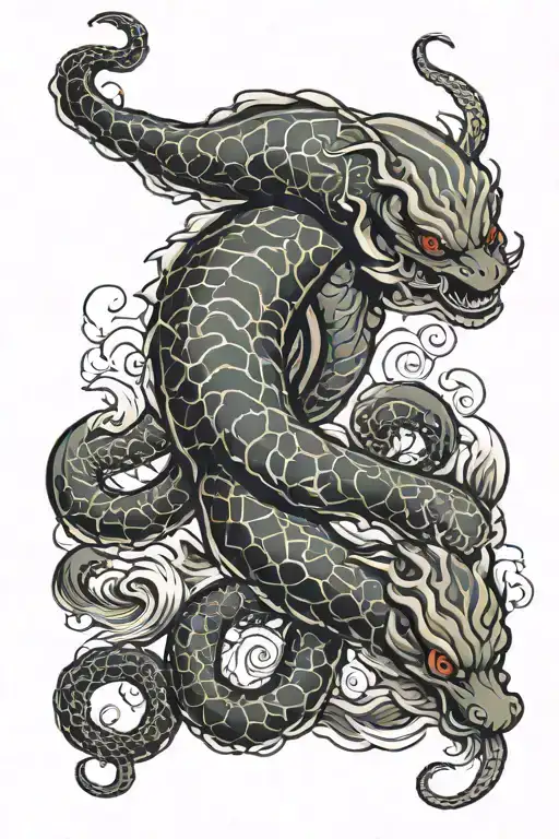 wave fish tiger octopus tentacles tattoo design idea