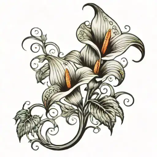calla Lilly with filigree vine intertwined tattoo design idea