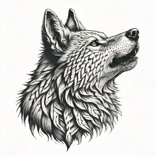wolf made of Native American basket weave  tattoo design idea