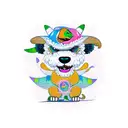 A new-school tattoo design with a cute sheepadoodle wearing a dinosaur costume tattoo design idea