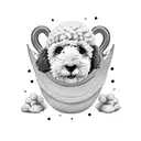 A new-school tattoo design with a cute sheepadoodle wearing a dinosaur costume tattoo design idea