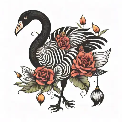 black swan and zebra crossing tattoo design idea