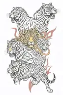 Fire flames,2 shire horses,lightning bolts,a tiger,a lion,a bull with horns and a red squirrel. tattoo design idea