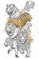 Fire flames,2 shire horses,lightning bolts,a tiger,a lion,a bull with horns and a red squirrel. tattoo design idea