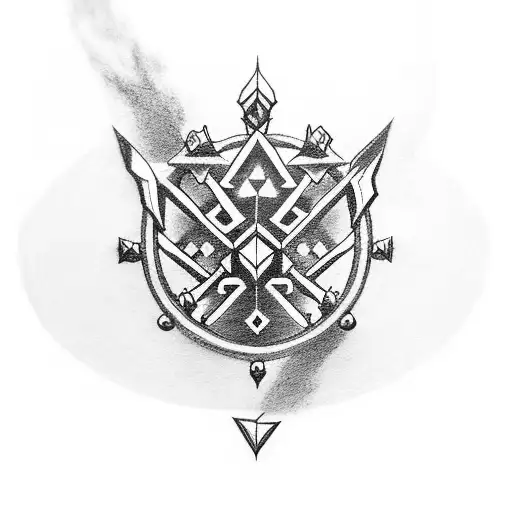 A black-grey tattoo of a keyblade from Kingdom Hearts with subtle references to gaming tools and symbols tattoo design idea