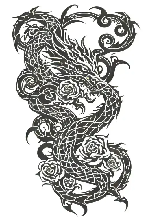 dragon and rose vine wrapped tattoo design idea