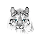A stack of books with each book cover depicting a different species of big cat, set against a backdrop of a dense rainforest tattoo design idea