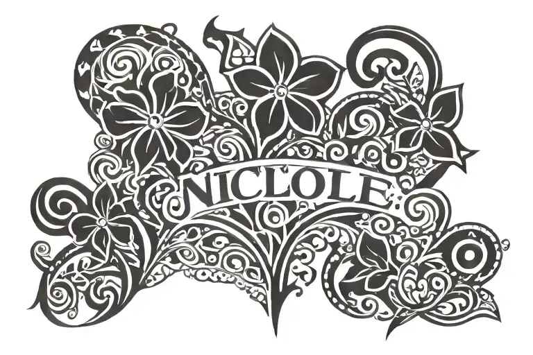 Nicole and johns names with flowers and hearts   tattoo design idea