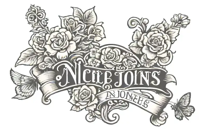 Nicole and johns names with flowers and hearts   tattoo design idea