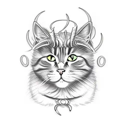 Cat with devil horns tattoo design idea