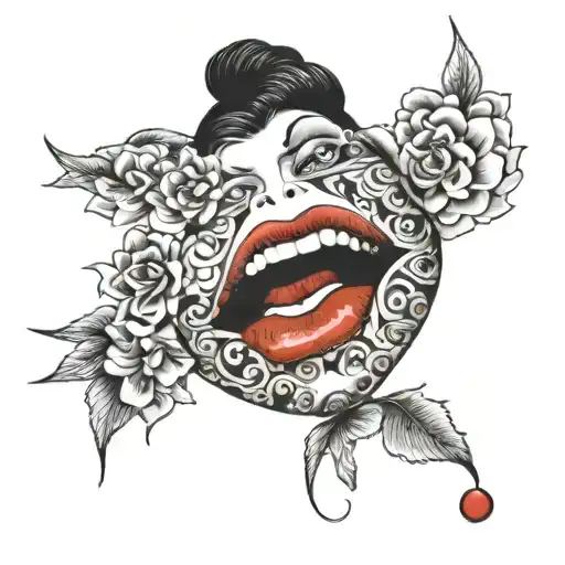 red lips get it words H y M tattoo design idea