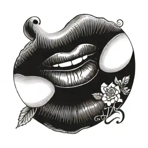 red lips with words H y M tattoo design idea