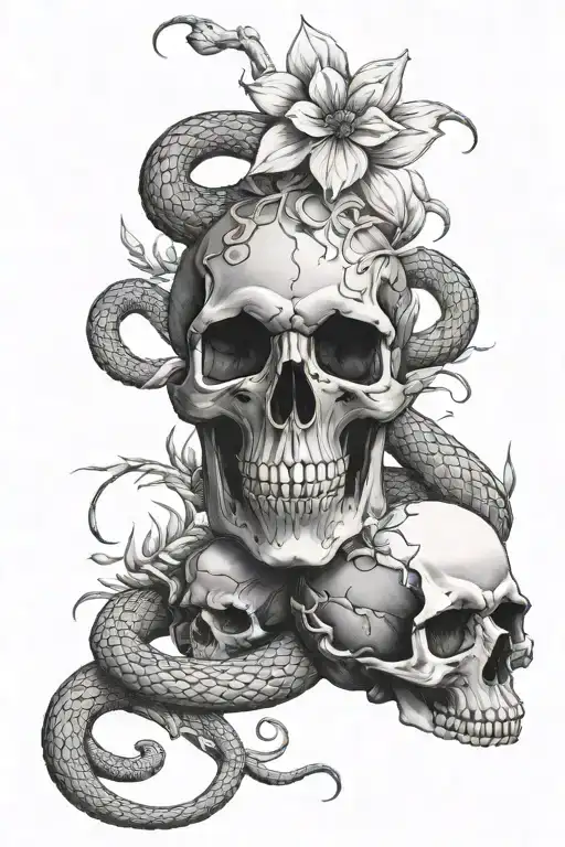 snakes, skull,flower, tattoo design idea