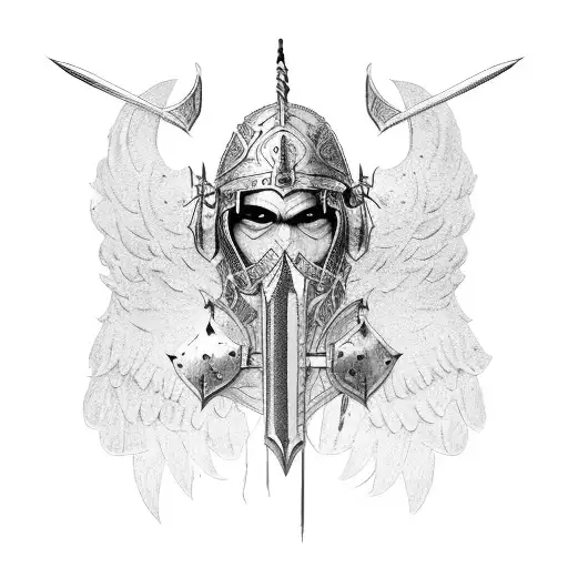 warrior with shield AND sword AND wings  tattoo design idea